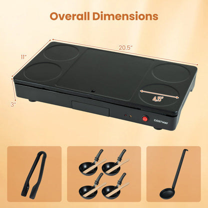1000W Electric Grill Griddle with 4 Nonstick Woks and Wooden Spatulas for Pancakes