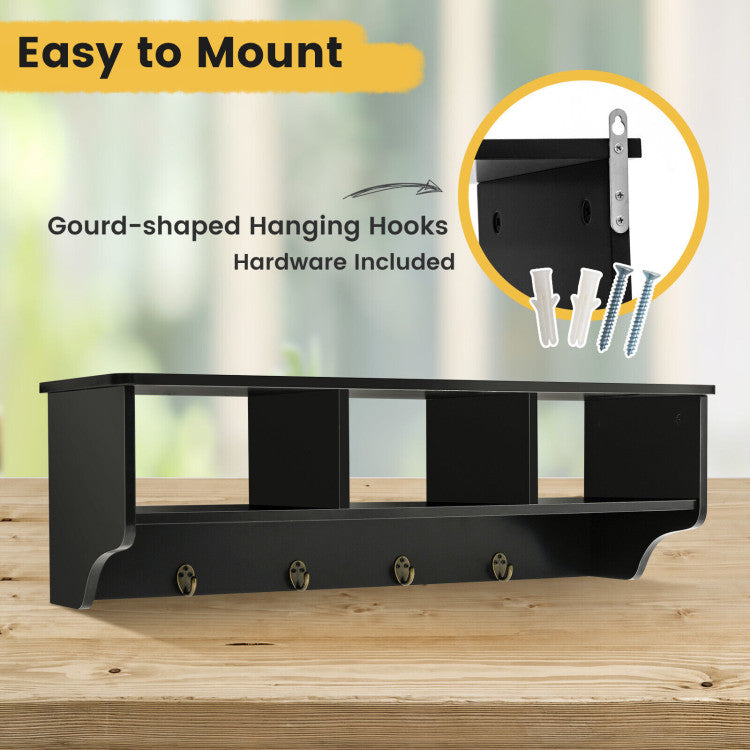 Wall Mount Hooks Shelf for Entryway Storage