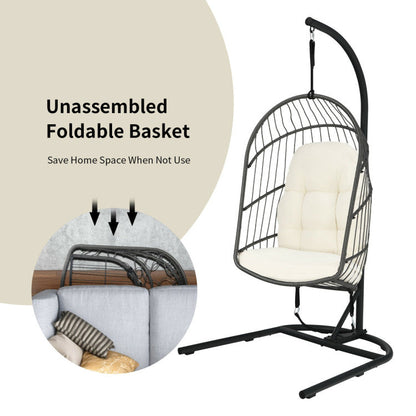 Hanging Wicker Egg Chair with Stand and Cushion