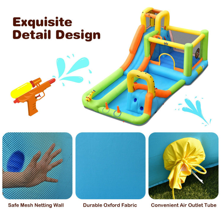 8-in-1 Inflatable Water Slide Bounce House with Splash Pool and 735W Blower