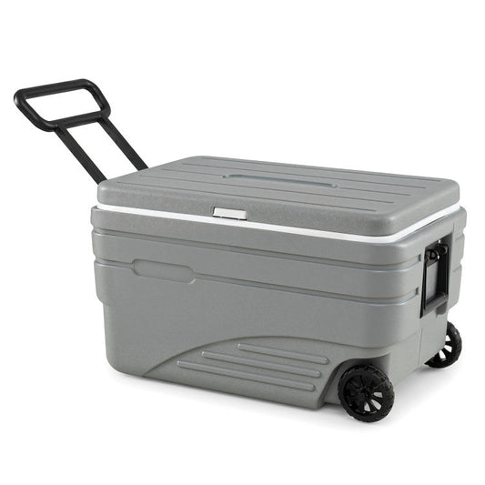 103 Quart Outdoor Portable Wheeled Ice Cooler with Foldable Pull and Carry Handles