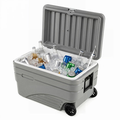 103 Quart Outdoor Portable Wheeled Ice Cooler with Foldable Pull and Carry Handles