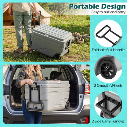 103 Quart Outdoor Portable Wheeled Ice Cooler with Foldable Pull and Carry Handles