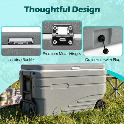 103 Quart Outdoor Portable Wheeled Ice Cooler with Foldable Pull and Carry Handles