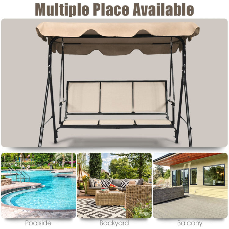 3 Person Steel Frame Patio Swing with Polyester Angle and Adjustable Canopy