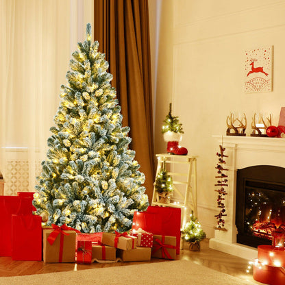 6/7/8 Feet Pre-lit Snow Flocked Christmas Tree with Metal Stand