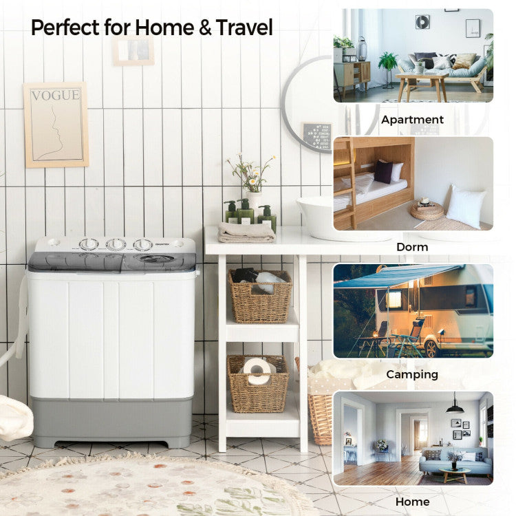 2-in-1 Portable 22lbs Capacity Washing Machine with Timer Control
