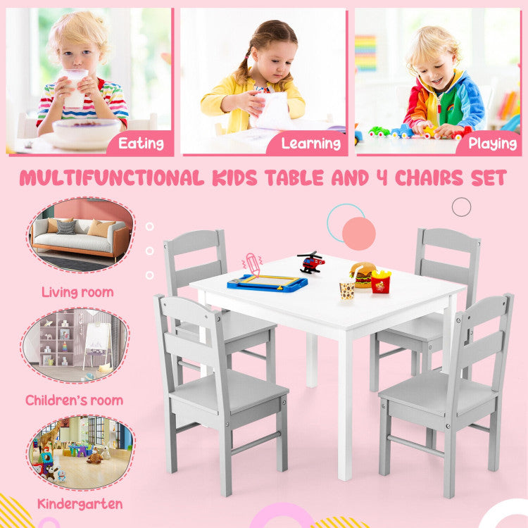 Kids 5 Pieces Table and Chair Set Wooden Children Activity Playroom Furniture Gift