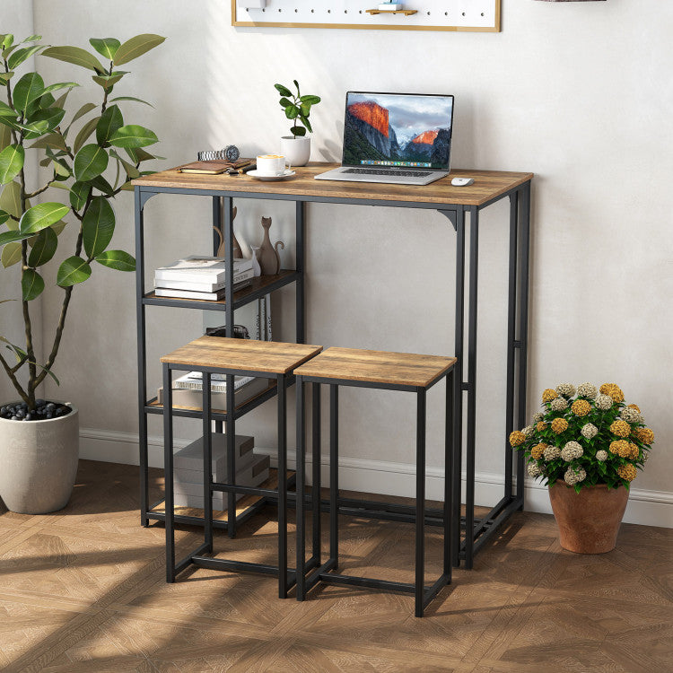 3-Piece Bar Table Set for 2 Bar-Height Dining Table with 2 Stools