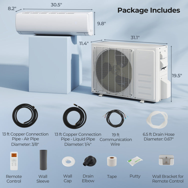 EchoCool Series 11500 BTU 115V Mini Split Air Conditioner and Heater Pump System Wifi Enabled
