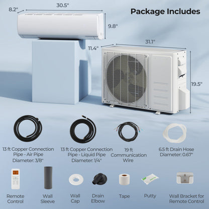 EchoCool Series 11500 BTU 115V Mini Split Air Conditioner and Heater Pump System Wifi Enabled