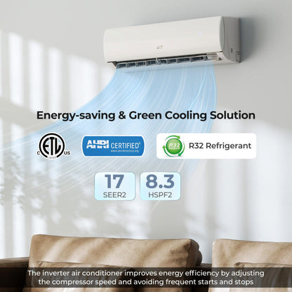 EchoCool Series 11500 BTU 208/230V Mini Split Air Conditioner and Heater Pump System