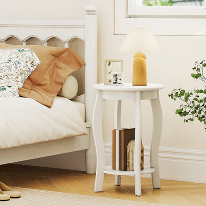 Set of 2 15 Inch 2-Tier Round End Table with Storage Shelf