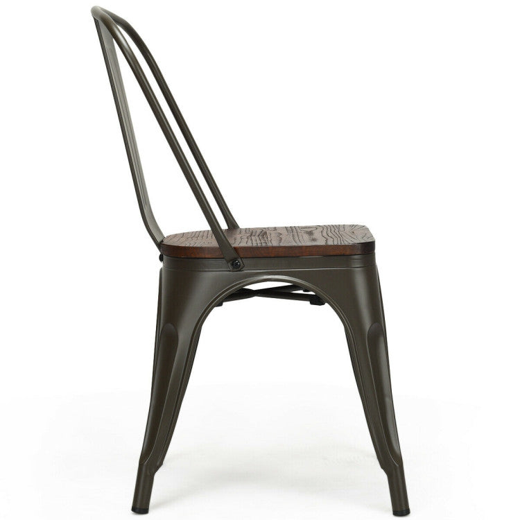 18 Inch Set of 4 Stackable Metal Dining Chair with Wood Seat