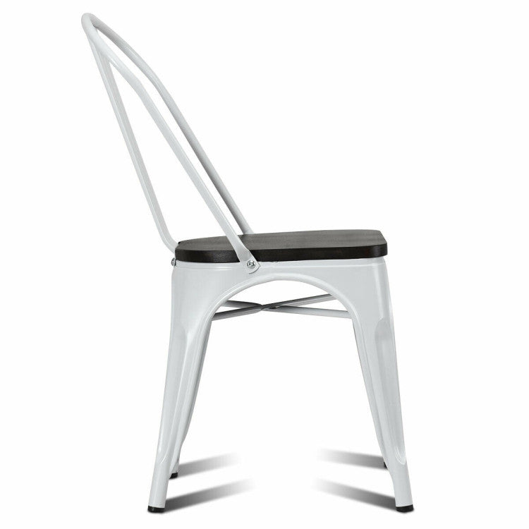 4 Pieces Tolix Style Metal Dining Chairs with Stackable Wood Seat