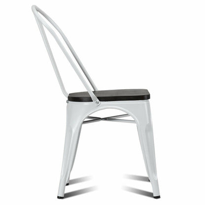 4 Pieces Tolix Style Metal Dining Chairs with Stackable Wood Seat