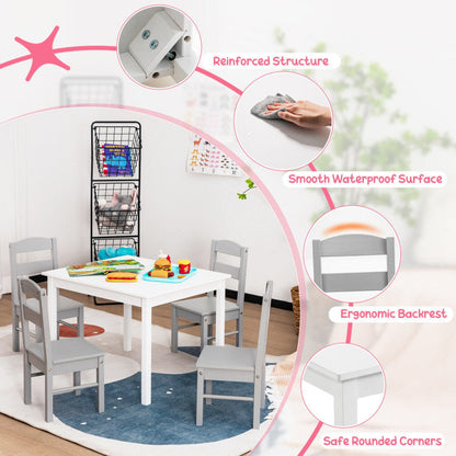 Kids 5 Pieces Table and Chair Set Wooden Children Activity Playroom Furniture Gift
