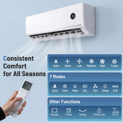 12000 BTU 18.1 SEER2 208/230V Mini Split Air Conditioner Works with Alexa