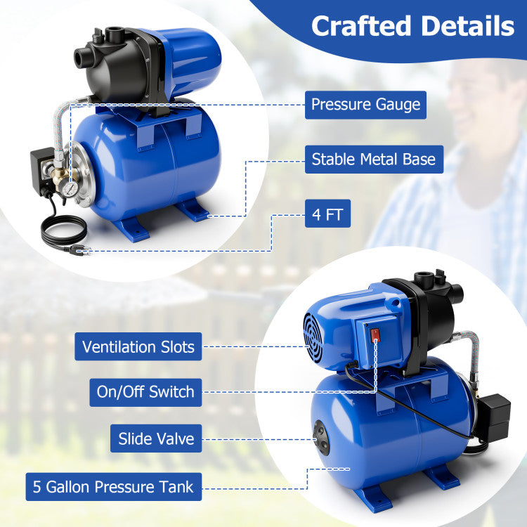 1200 W Garden Water Pump Shallow Well Pressurized Irrigation