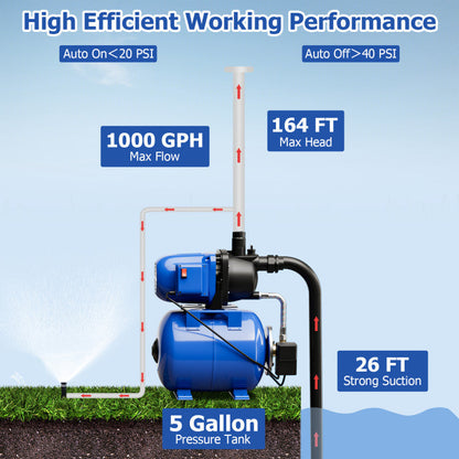 1200 W Garden Water Pump Shallow Well Pressurized Irrigation