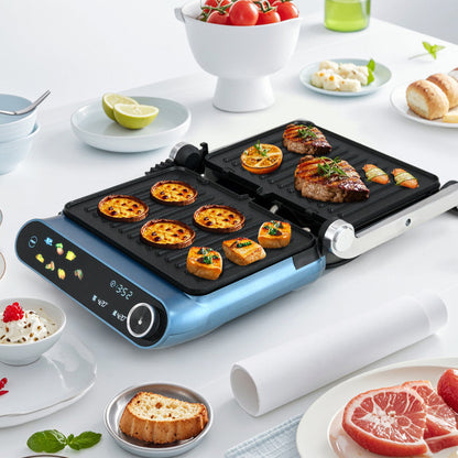 1200W Panini Press Grill with LED Display and 7 Grilling Modes