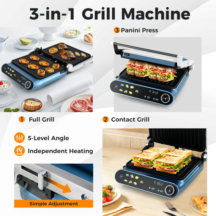 1200W Panini Press Grill with LED Display and 7 Grilling Modes