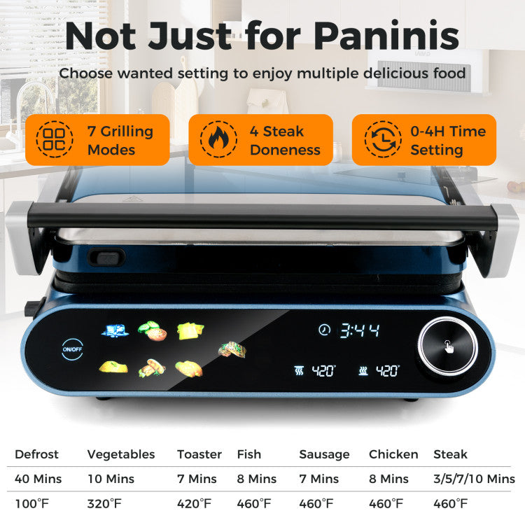 1200W Panini Press Grill with LED Display and 7 Grilling Modes