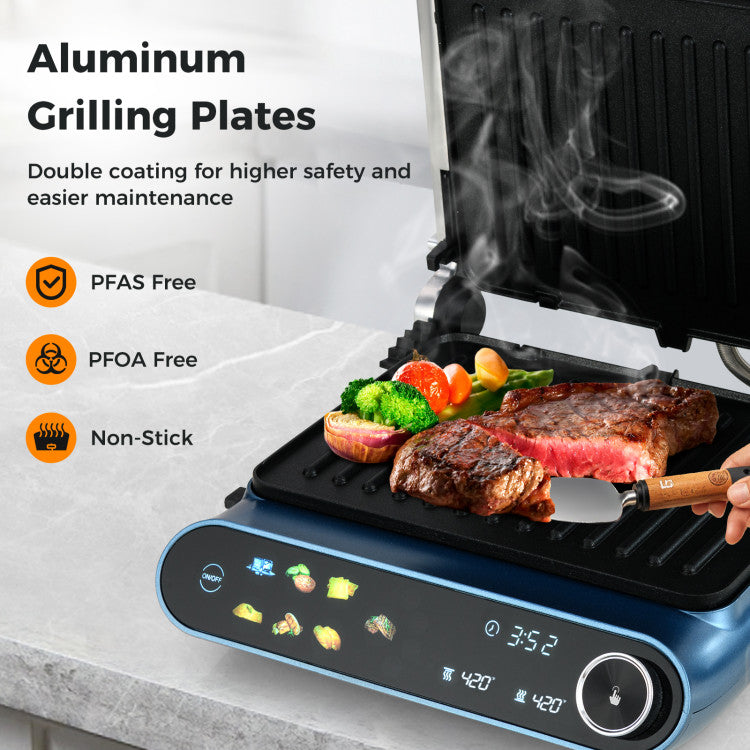 1200W Panini Press Grill with LED Display and 7 Grilling Modes