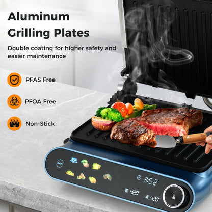 1200W Panini Press Grill with LED Display and 7 Grilling Modes