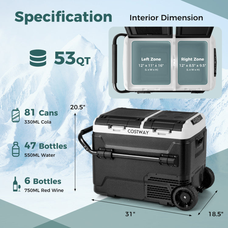 Dual Zone 12V Car Refrigerator for Vehicles Camping Travel Truck RV Boat Outdoor