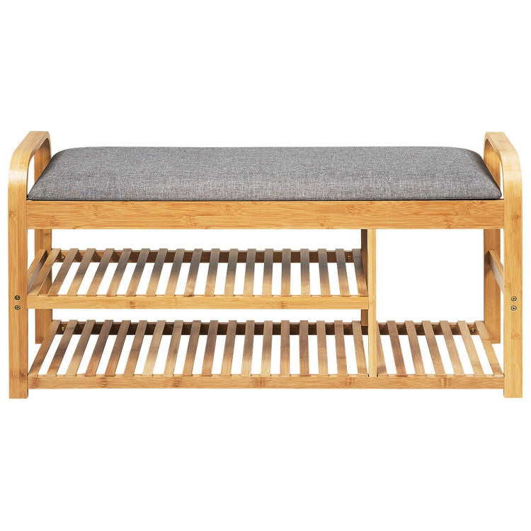 Entryway 3-Tier Bamboo Shoe Rack Bench with Cushion