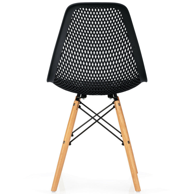 4 Pieces Modern Plastic Hollow Chair Set with Wood Leg