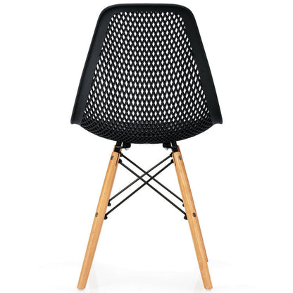 4 Pieces Modern Plastic Hollow Chair Set with Wood Leg
