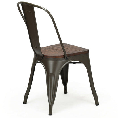 18 Inch Set of 4 Stackable Metal Dining Chair with Wood Seat