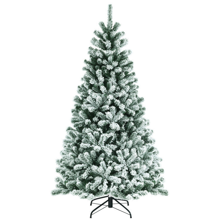 6/7/8 Feet Pre-lit Snow Flocked Christmas Tree with Metal Stand