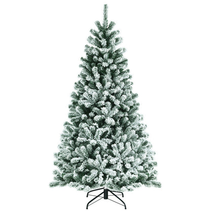 6/7/8 Feet Pre-lit Snow Flocked Christmas Tree with Metal Stand