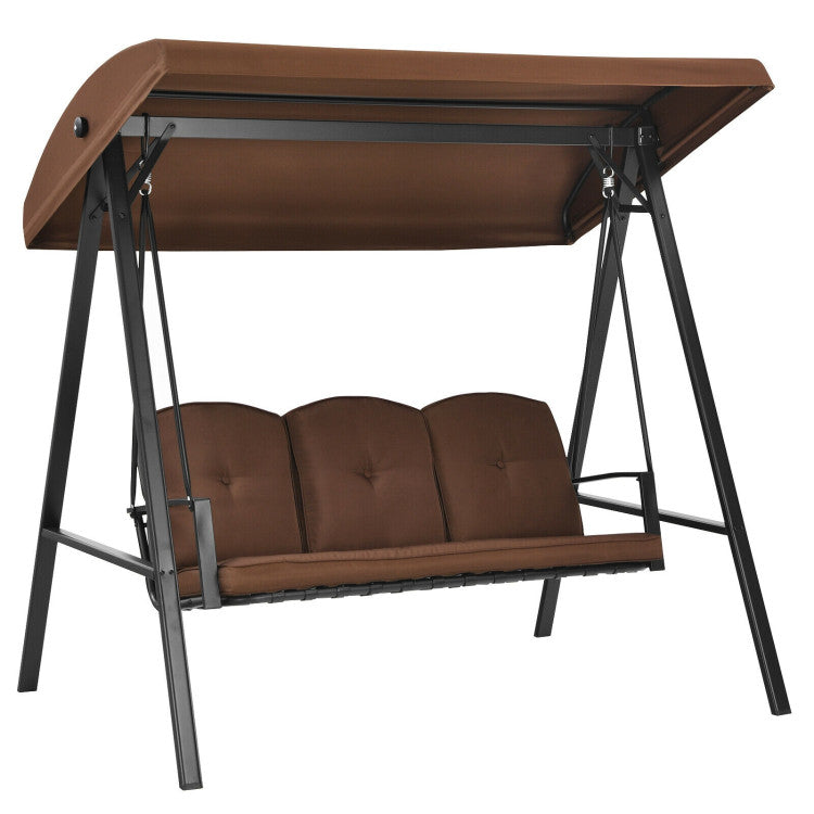 Outdoor 3-Seat Porch Swing with Adjust Canopy and Cushions