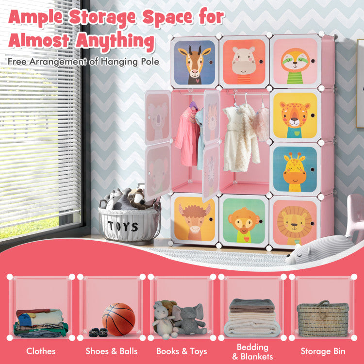 12 Cube Kids Wardrobe Closet with Hanging Section and Doors