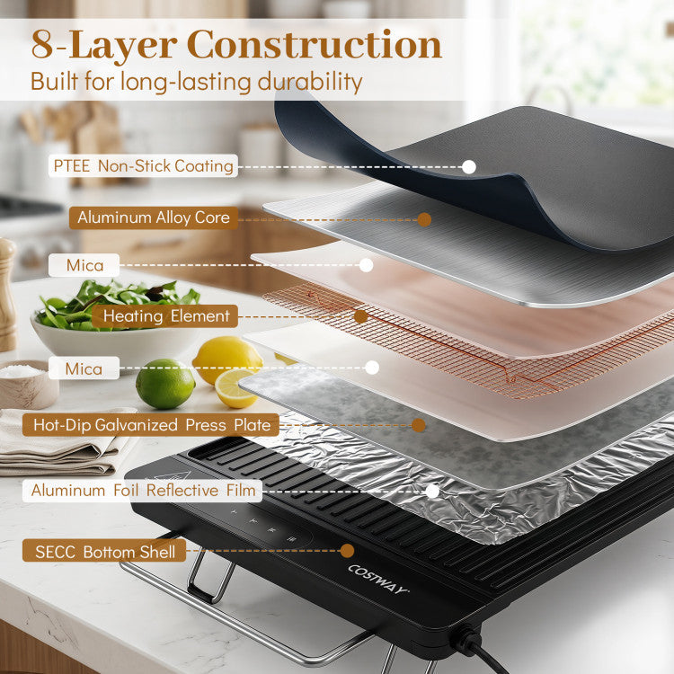 1300W Indoor Electric Grill with Removable Touch Panel