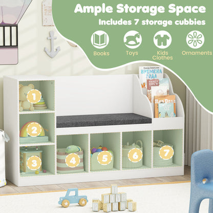 Kids Bookcase with Reading Nook 3-in-1 Standing Toy Organizer