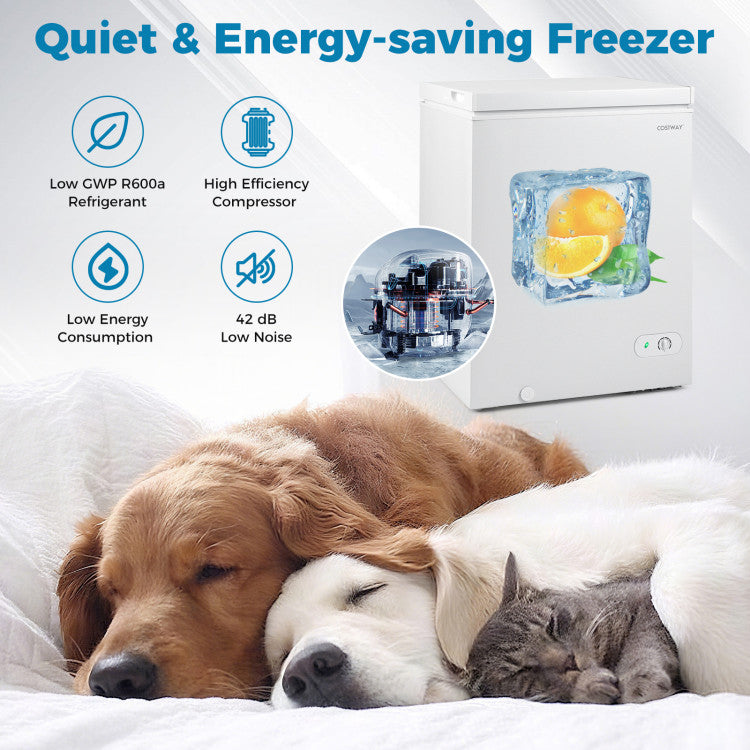 141 L/5 Cu.Ft Compact Chest Freezer with 7-Gear Adjustable Temperature