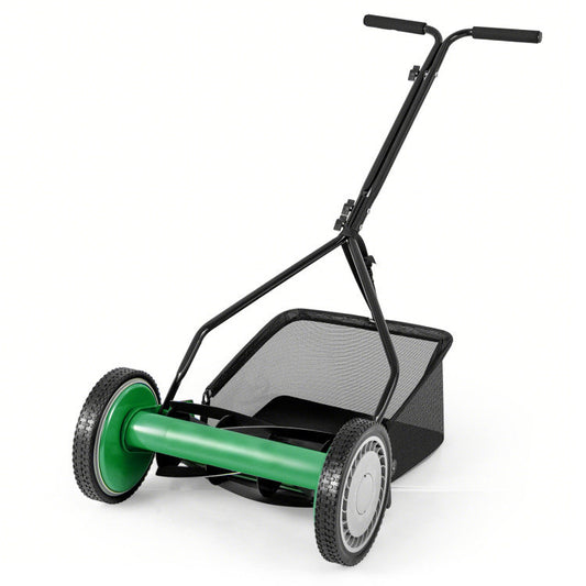14 Inch Push Lawn Mower with 5 Steel Blades and Grass Catcher Bag