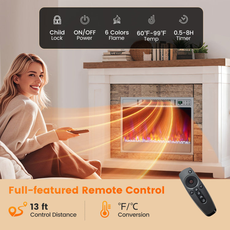 23 Inch 1500W Recessed Electric Fireplace Insert with Remote Control