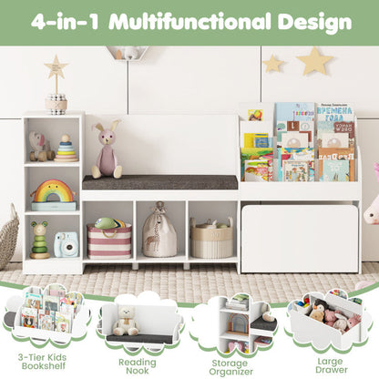 Kids Bookcase with Reading Nook 4-in-1 Standing Toy Organizer