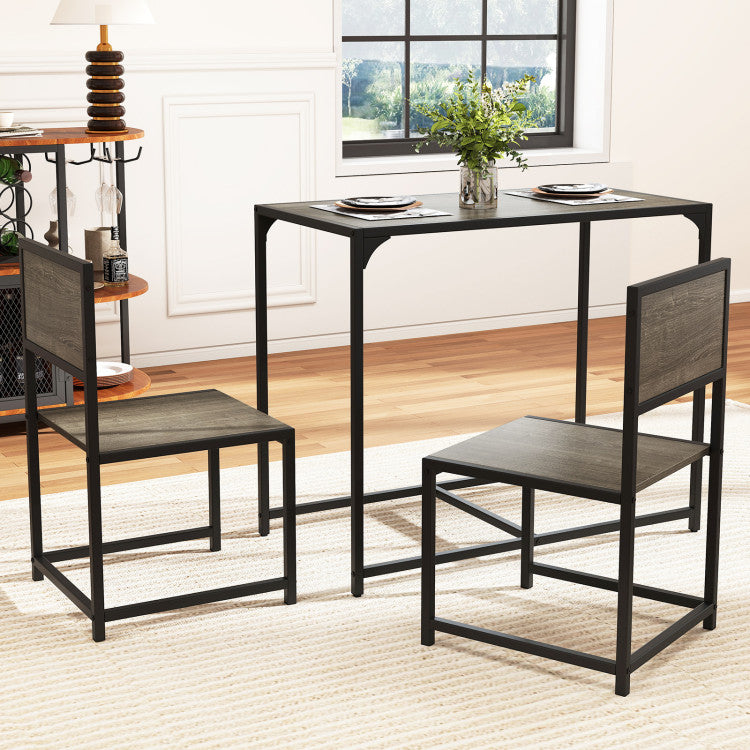 3 Pieces Dining Set Compact Table and 2 Chair with Metal Frame for Small Space