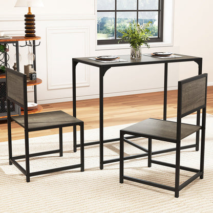 3 Pieces Dining Set Compact Table and 2 Chair with Metal Frame for Small Space