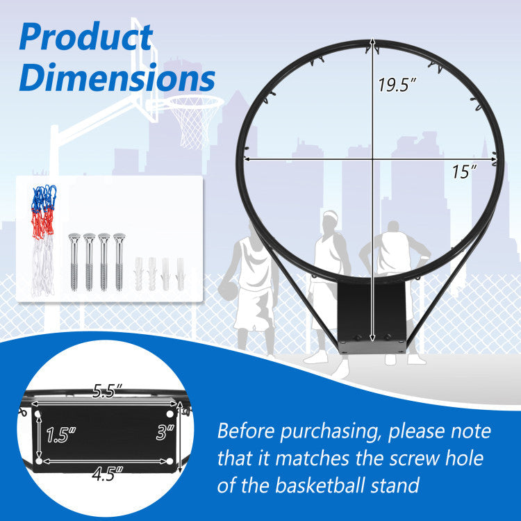 15 Inch Basketball Rim Goal Replacement with All Weather Net and Mounting Hardware