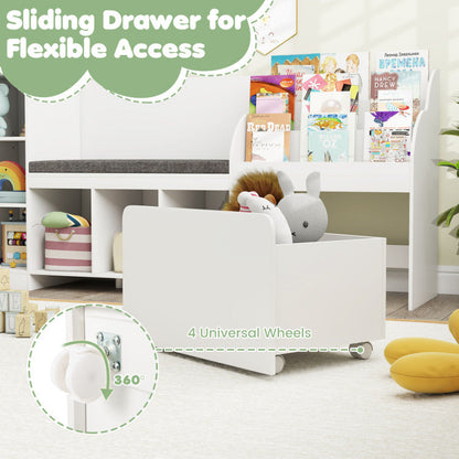Kids Bookcase with Reading Nook 4-in-1 Standing Toy Organizer