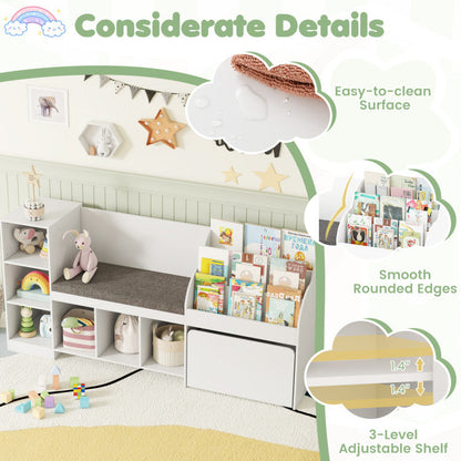 Kids Bookcase with Reading Nook 4-in-1 Standing Toy Organizer