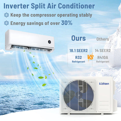 18000 BTU 18.1 SEER2 208/230V Mini Split Air Conditioner Works with Alexa